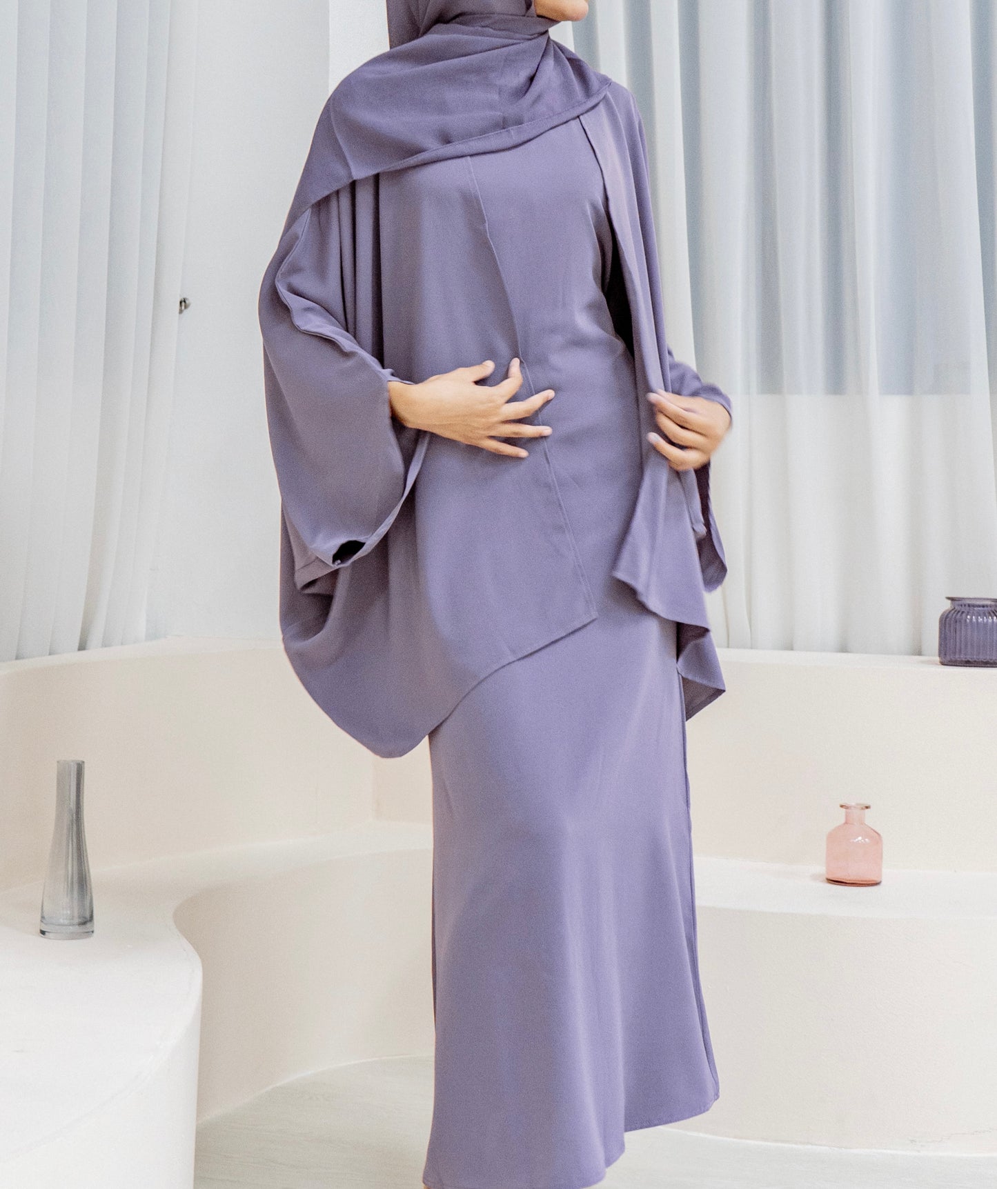 Bellá Abaya Set — Dark Lilac (Nida & Chiffon)