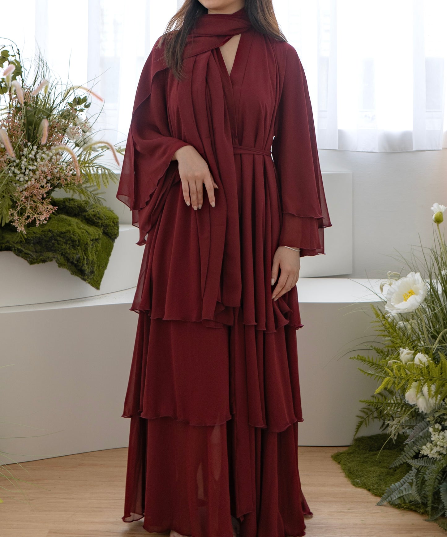 Enchanté Abaya Set — Burgundy Wine