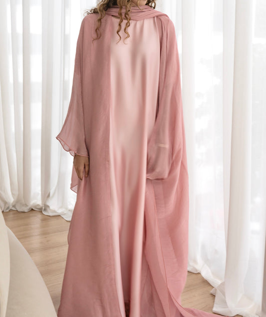 Athená Kaftan Set — Dusty Pink (Organza, Silk & Modal)