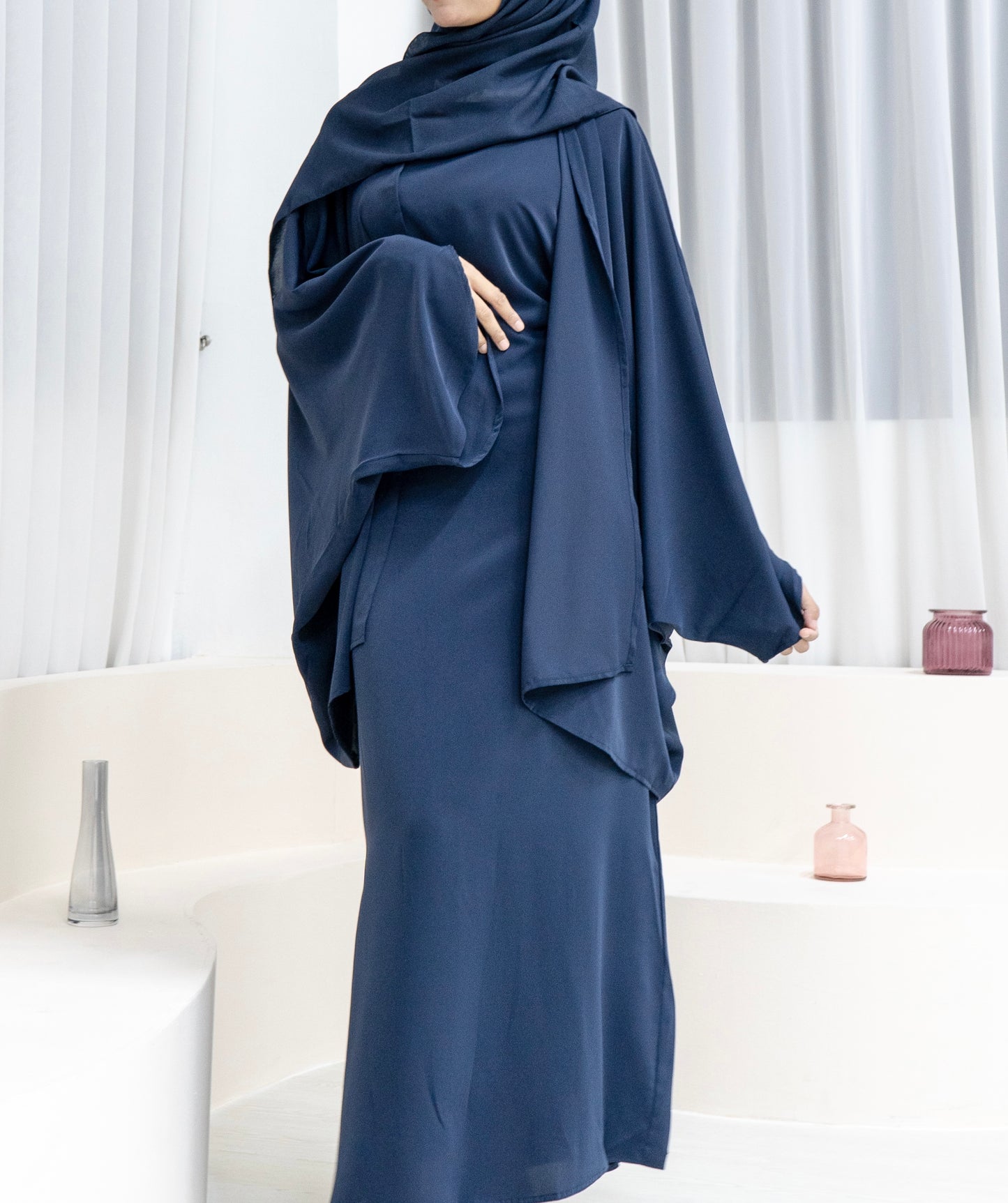 Bellá Abaya Set — French Navy (Nida & Chiffon)