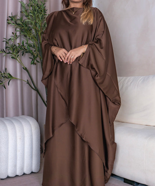 Kayéla Kaftan Set — Dark Chocolate (Silk & Chiffon)