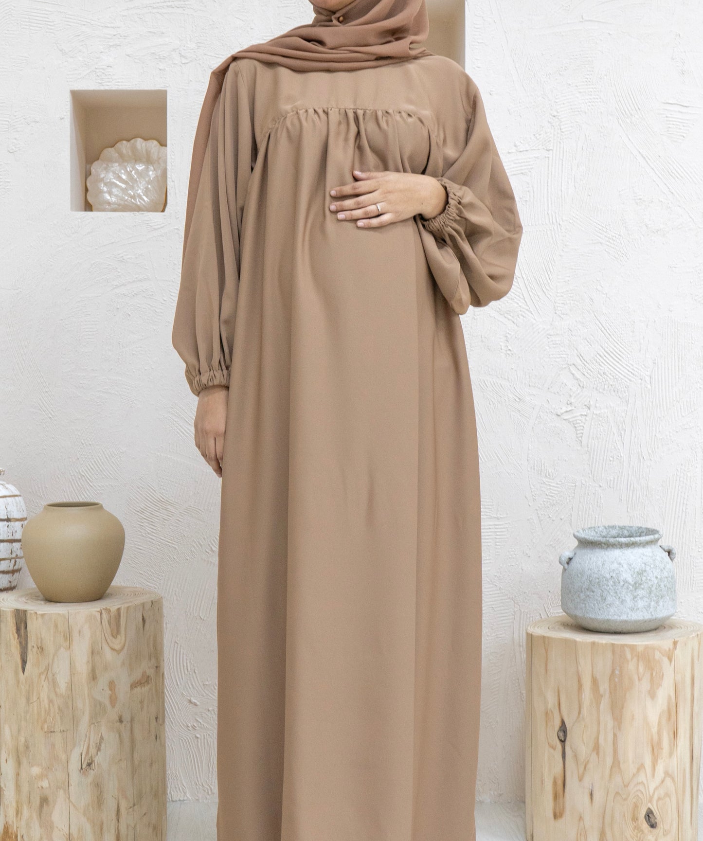 Jasminé Abaya Set — Burnt Sugar (Nida & Chiffon)