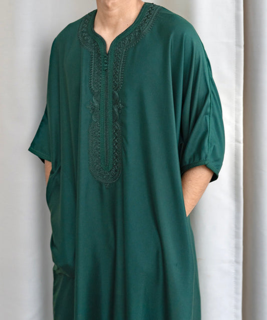 Maghrebi Thobe — Emerald Green (Cotton & Polyester)