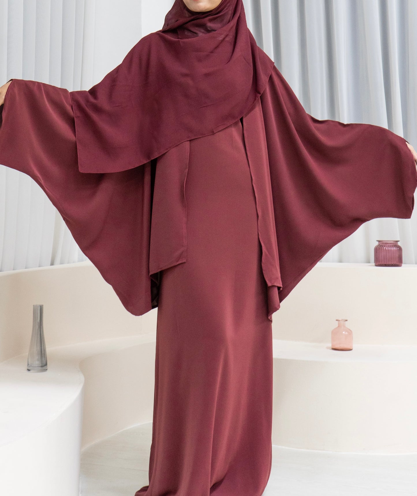 Bellá Abaya Set — Burgundy Wine (Nida & Chiffon)