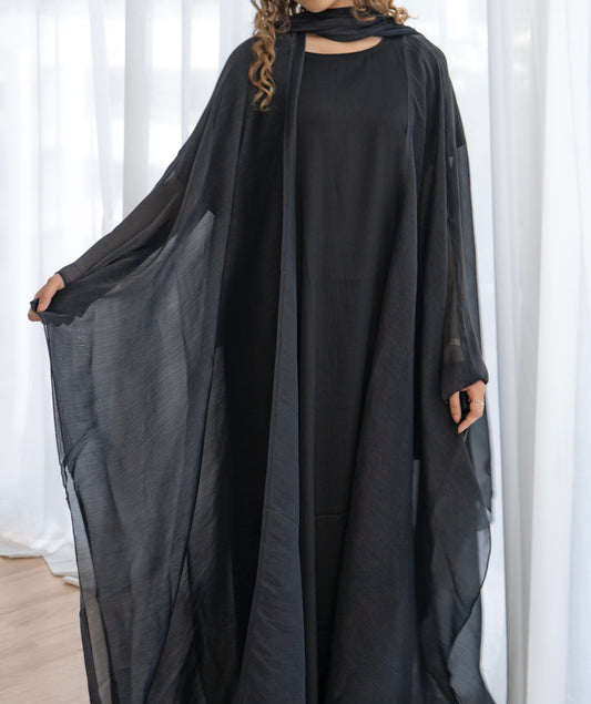 Athená Kaftan Set — Midnight Black (Organza, Silk & Modal)