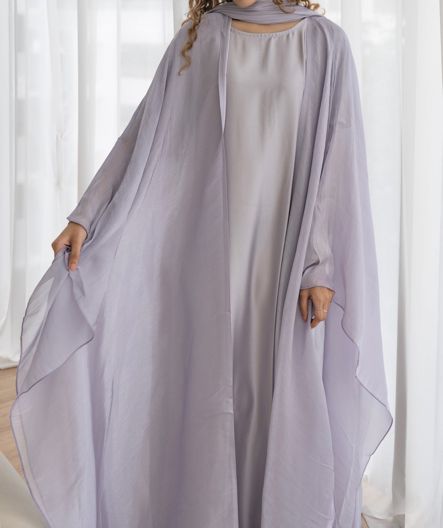 Athená Kaftan Set — Pale Lavender (Organza, Silk & Modal)