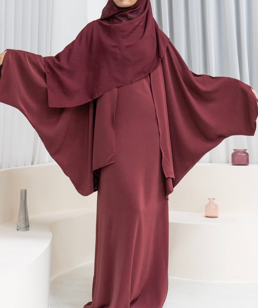 Bellá Abaya Set — Burgundy Wine (Nida & Chiffon)