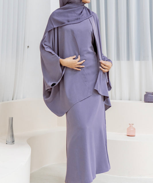 Bellá Abaya Set — Dark Lilac (Nida & Chiffon)