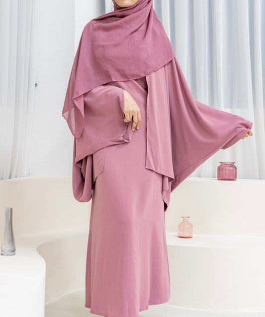 Bellá Abaya Set — Glazed Raspberry (Nida & Chiffon)