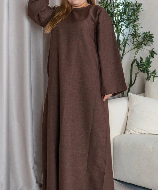 Celiné Abaya Set — Coffee Brown (Linen & Chiffon)