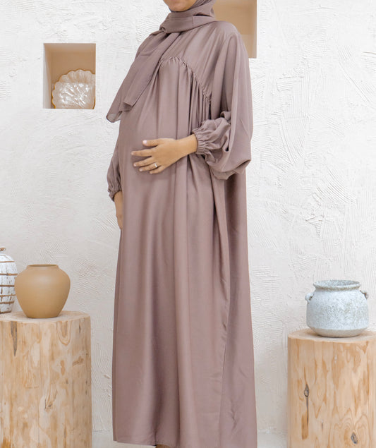 Jasminé Abaya Set — Warm Brownie (Nida & Chiffon)