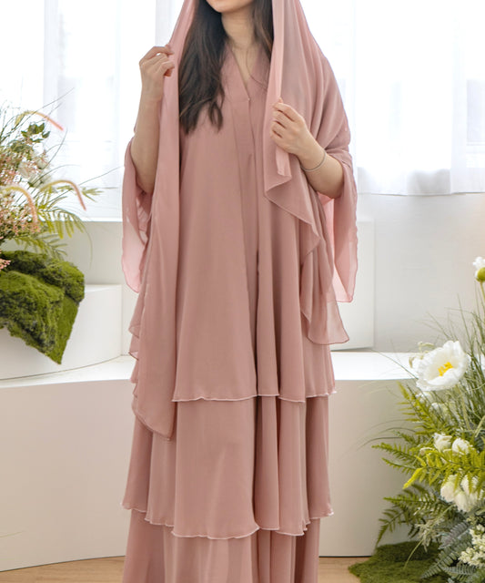 Enchanté Abaya Set — Dusty Pink (Chiffon)