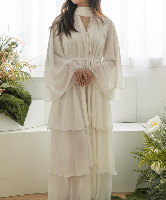 Enchanté Abaya Set — Frost White (Chiffon)