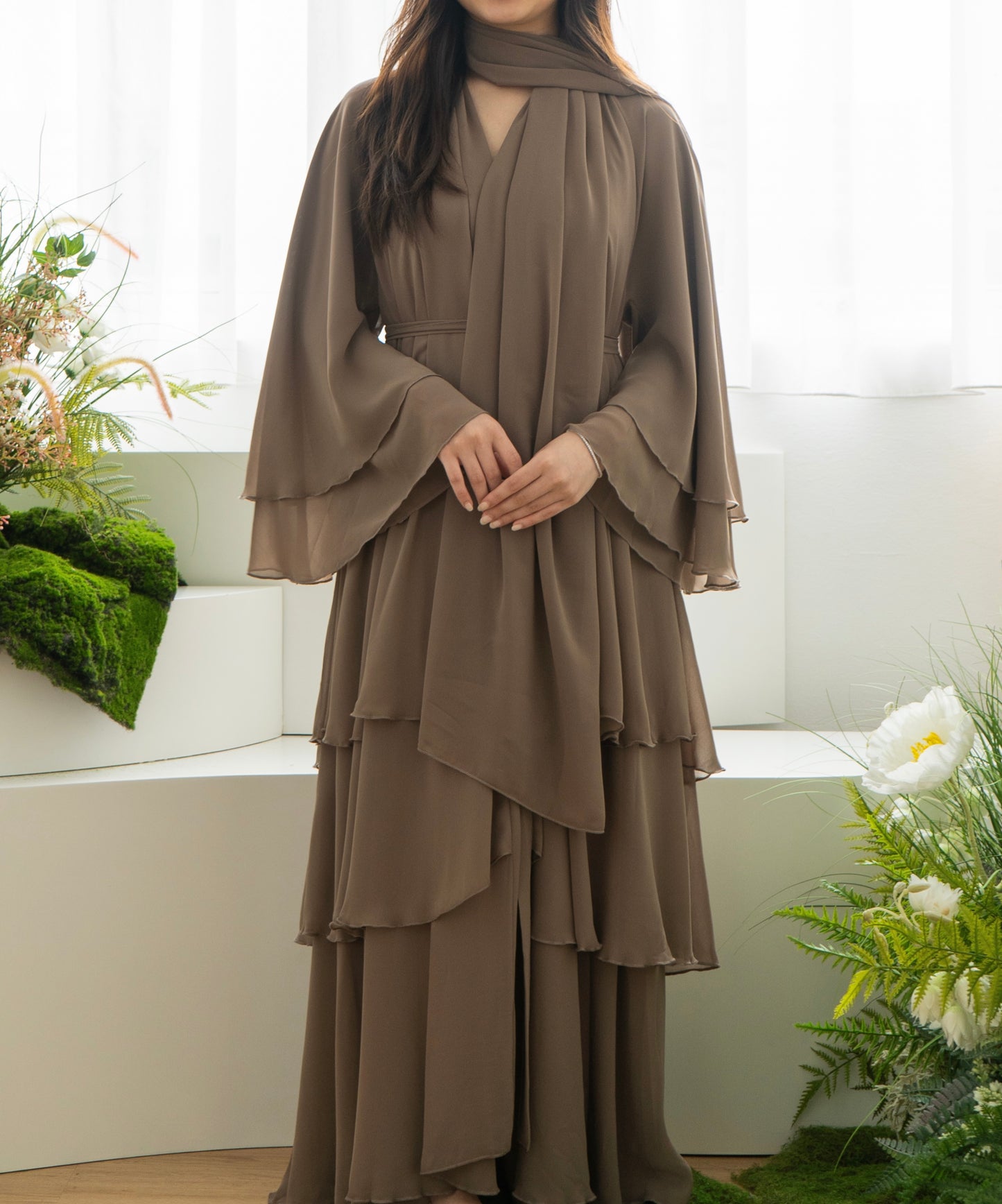 Enchanté Abaya Set — Whipped Mocha (Chiffon)