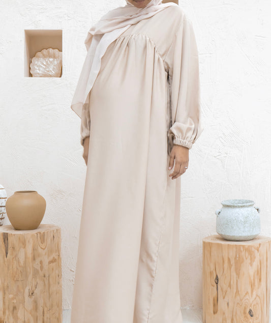 Jasminé Abaya Set — Almond Ivory (Nida & Chiffon)