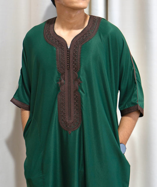 Maghrebi Thobe — Emerald Brown (Cotton & Polyester)